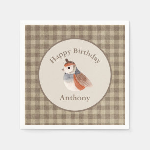 Cute Bird Watercolor Name Birthday Napkin