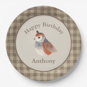 Cute Bird Watercolor Name Birthday Paper Plate