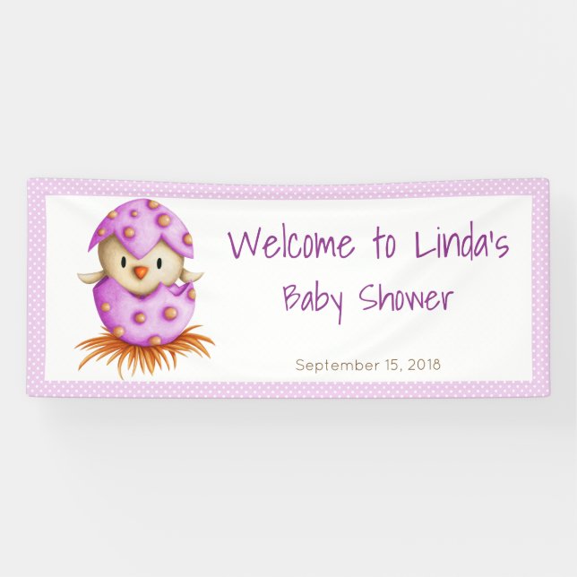 Cute Bird Welcome Girl Baby Shower  Banner (Horizontal)
