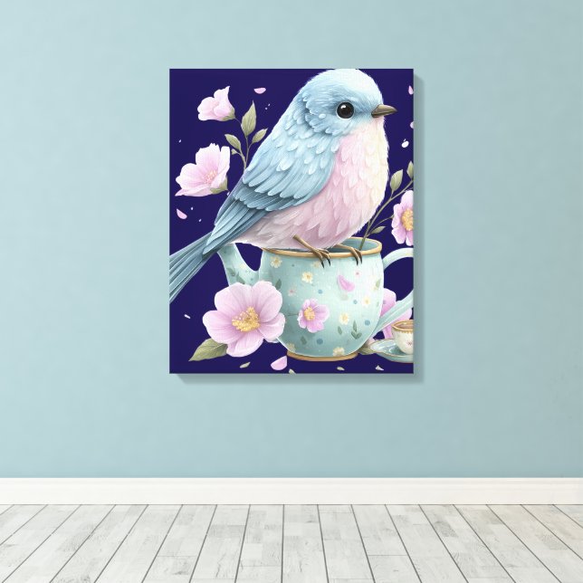 Cute Bird Whimsical Wall Art Colourful Home Decor (Insitu(Wood Floor))