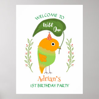 Cute Bird Wild One 1st Birthday Welcome Poster