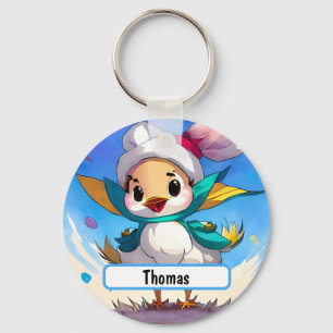Cute Bird With Customizable Nametag Keychain