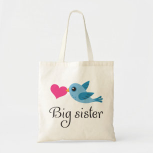 Cute bird with love heart big sister tote bag