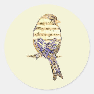 Cute Bird with Music Notes Customize Classic Round Sticker