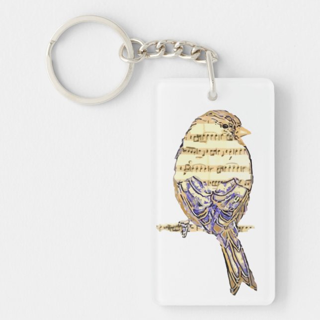 Cute Bird with Music Notes Customize  Keychain (Front)