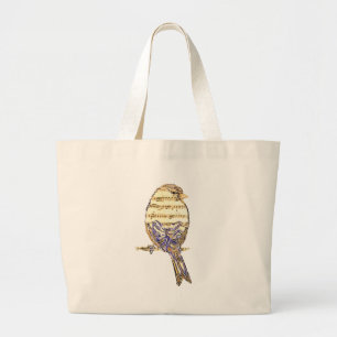 Cute Bird with Music Notes Customize Large Tote Bag