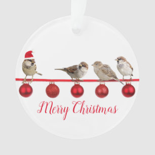 Cute Bird With Santa Hat Merry Christmas Ornament