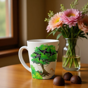 Cute bird withe Squirrels playing in the woods Latte Mug