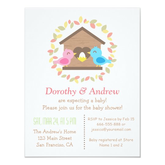 Cute Birdhouse Leaves Wreath Bird Baby Shower Card