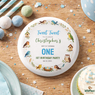 Cute Birds 1st Birthday Party – Fun Kids 1 Inch Round Button