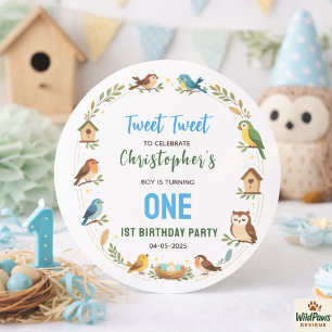 Cute Birds 1st Birthday Party – Fun Kids  Classic Round Sticker