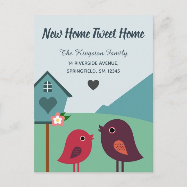 Cute Birds and Bird House New Home New Address Postcard (Front)