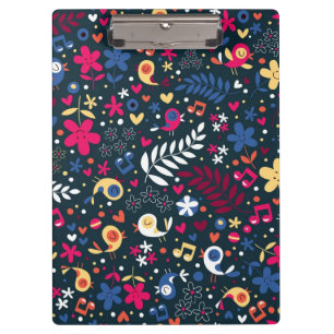 cute birds and flowers pattern clipboard