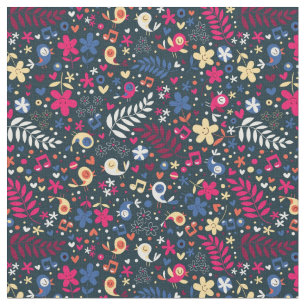 cute birds and flowers pattern fabric