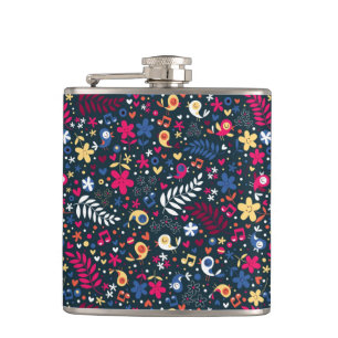 cute birds and flowers pattern hip flask