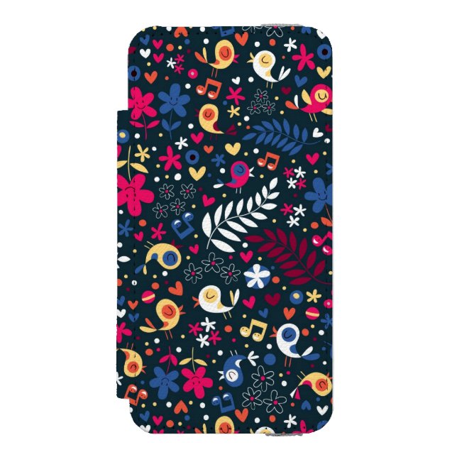 cute birds and flowers pattern incipio iPhone wallet case (Folio Front)