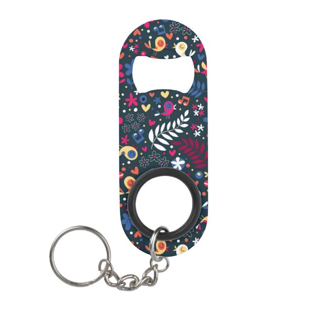 cute birds and flowers pattern keychain bottle opener (Front)