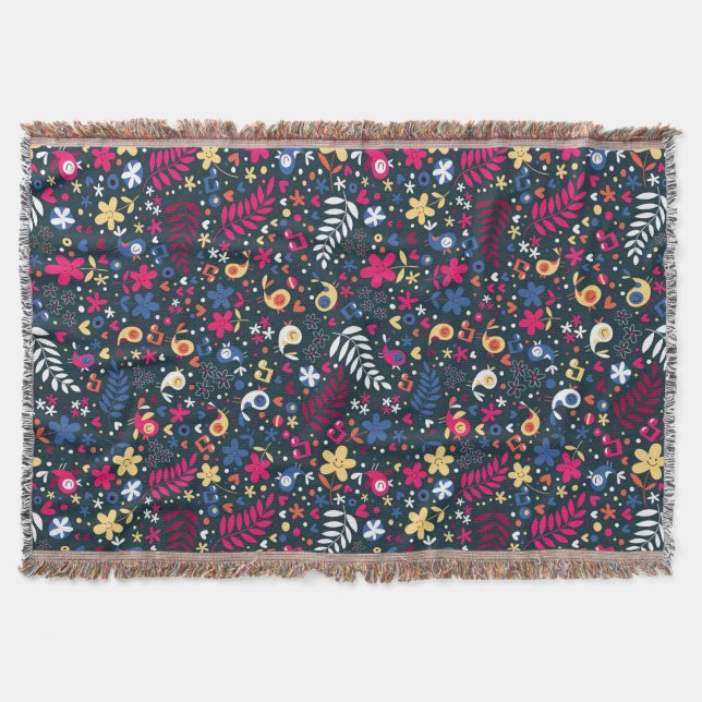 cute birds and flowers pattern throw blanket (Front)