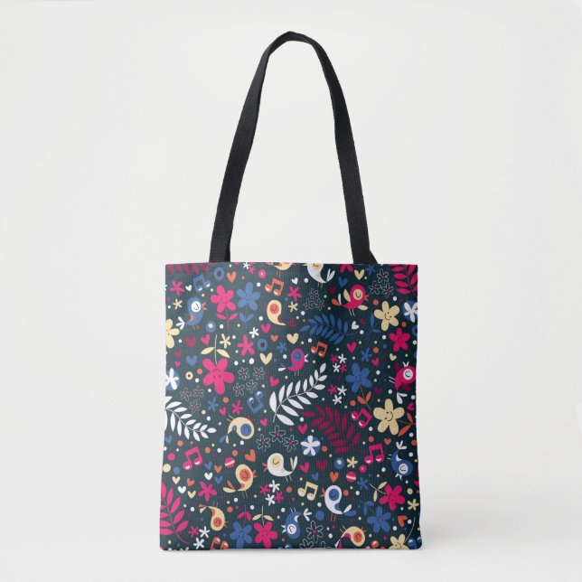 cute birds and flowers pattern tote bag (Front)