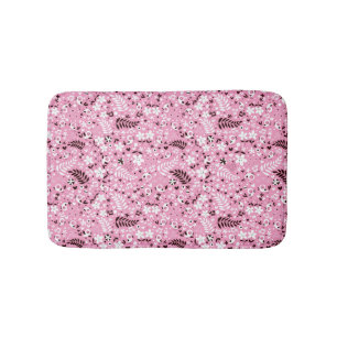 cute birds and flowers pink pattern bath mat
