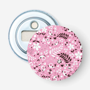 cute birds and flowers pink pattern bottle opener