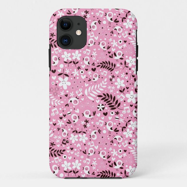 cute birds and flowers pink pattern Case-Mate iPhone case (Back)