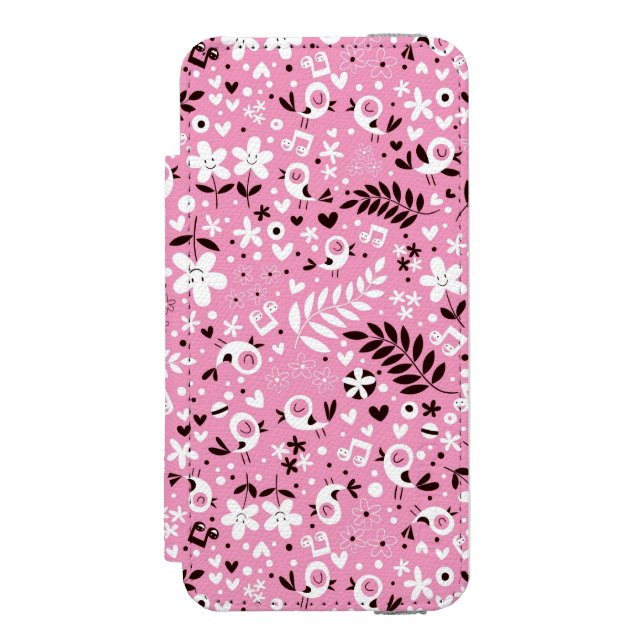 cute birds and flowers pink pattern incipio iPhone wallet case (Folio Front)