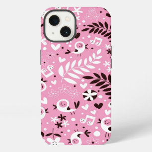 cute birds and flowers pink pattern iPhone 13 case