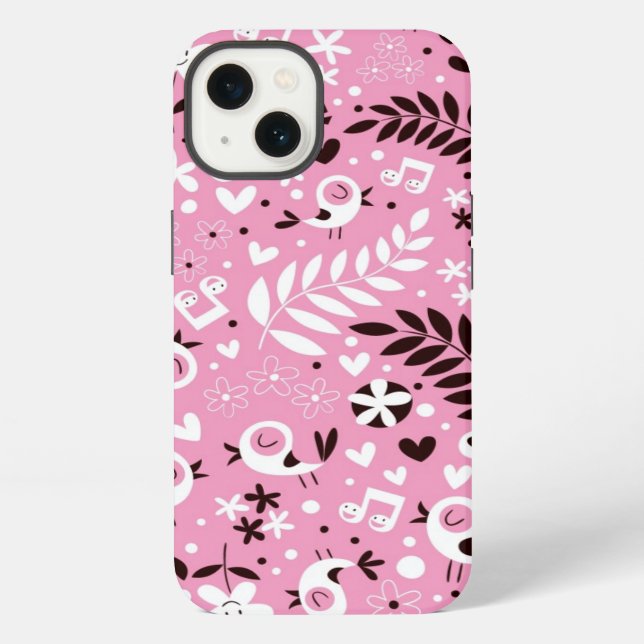 cute birds and flowers pink pattern iPhone case (Back)
