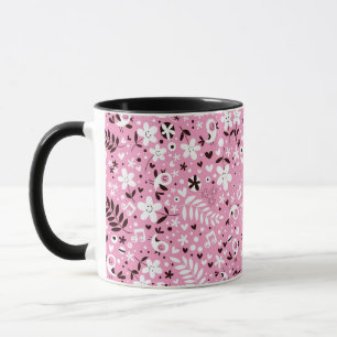 cute birds and flowers pink pattern mug