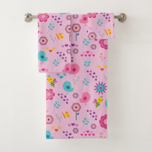Cute Birds Bees And Flowers Bath Towel Set