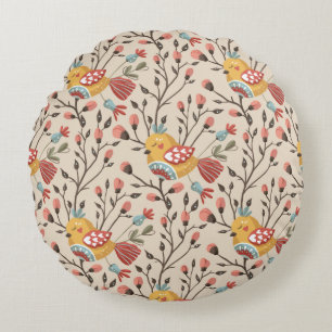 Cute Birds Boho Pattern Round Pillow