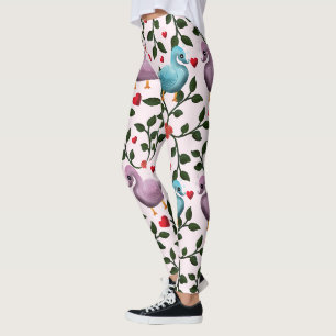 Cute birds floral pattern leggings