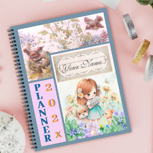 Cute Birds, flowers, little girl & puppies Planner