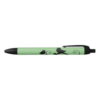 Cute Birds (green background) Black Ink Pen