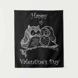 Cute Birds Love Couple Owl Romance Line Art No 2/3 Tapestry