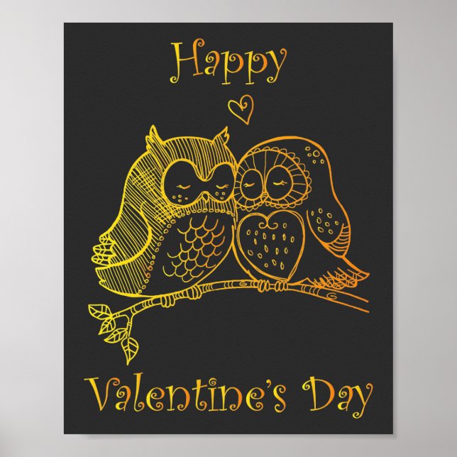 Cute Birds Love Couple Owl Romance Line Art No 3/3 Poster (Front)