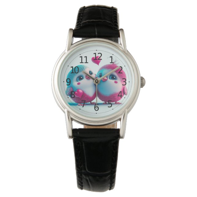 Cute Birds Love Hearts Valentine Inspired Artwork Watch (Front)