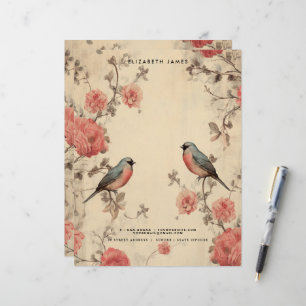Cute Birds Lover Vintage Valentines Day Personized Letterhead