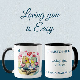 Cute birds loving you personalized name blue mug