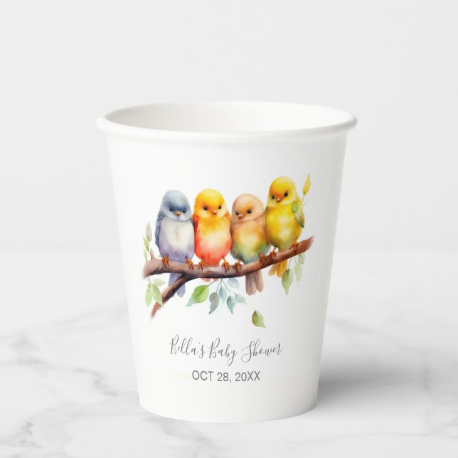 Cute Birds on Tree Branch Baby Shower  Paper Cups (Front)