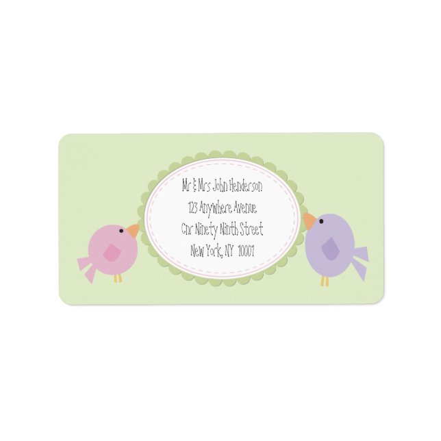 Cute Birds Pastel Coloured Baby Address Sticker (Front)