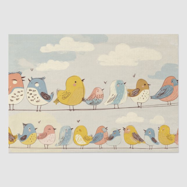 Cute Birds Perched On A Wire Tissue Paper (Front)