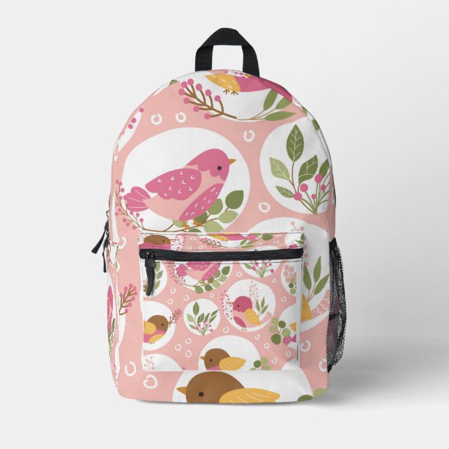 Cute Birds Printed Backpack (Front)