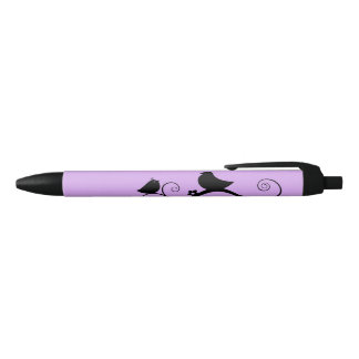 Cute Birds (purple background) Black Ink Pen