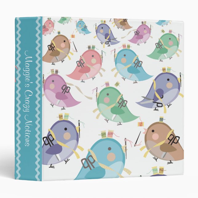 cute birds seamstress sewing notions notebook binder (Front/Spine)