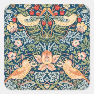 Cute Birds, Strawberry Thief Vintage Art Square Sticker