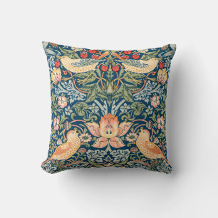 Cute Birds, Strawberry Thief Vintage Art Throw Pillow