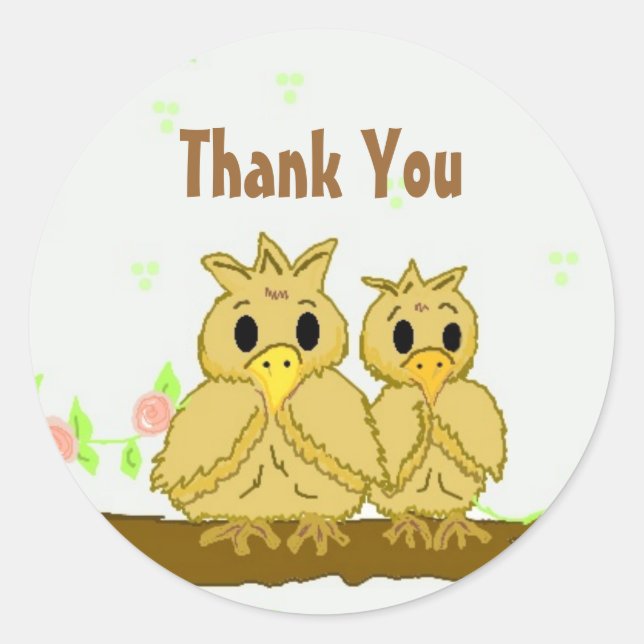 Cute Birds Thank You Classic Round Sticker (Front)