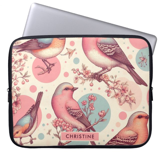 Cute Birds Vintage Painting Laptop Sleeve (Front)